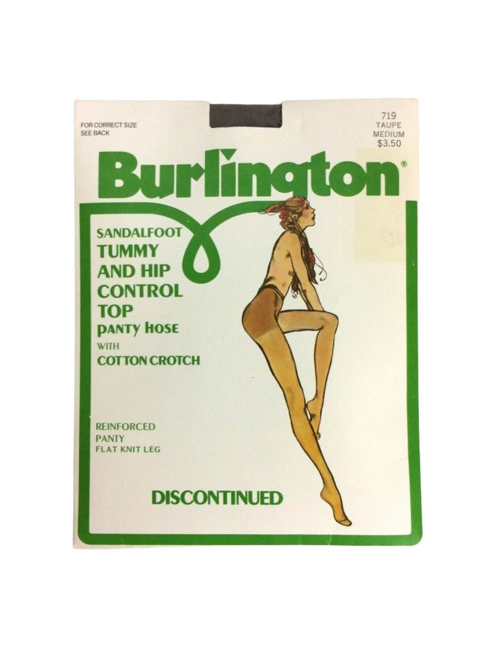 Burlington Sandalfoot Tummy & Hip Control Pantyhose Medium Taupe 1980s Nylon